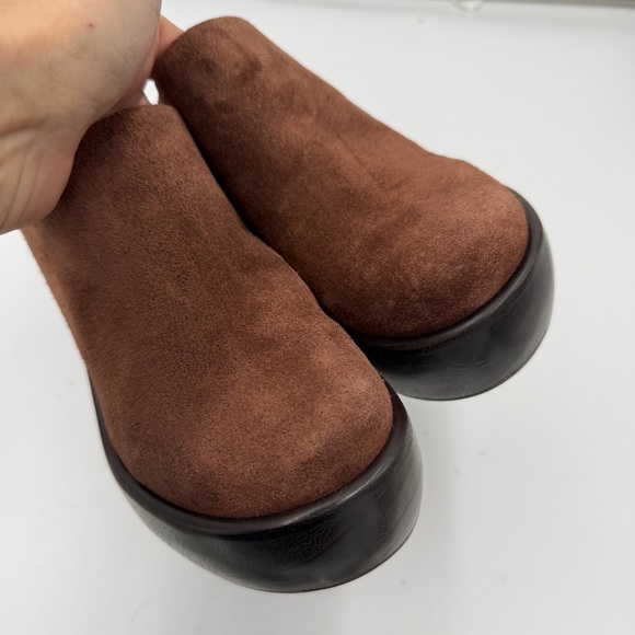 Everlane Dark Umber Brown Suede Wooden Puffa Platform Clog 5 - Picture 5 of 14